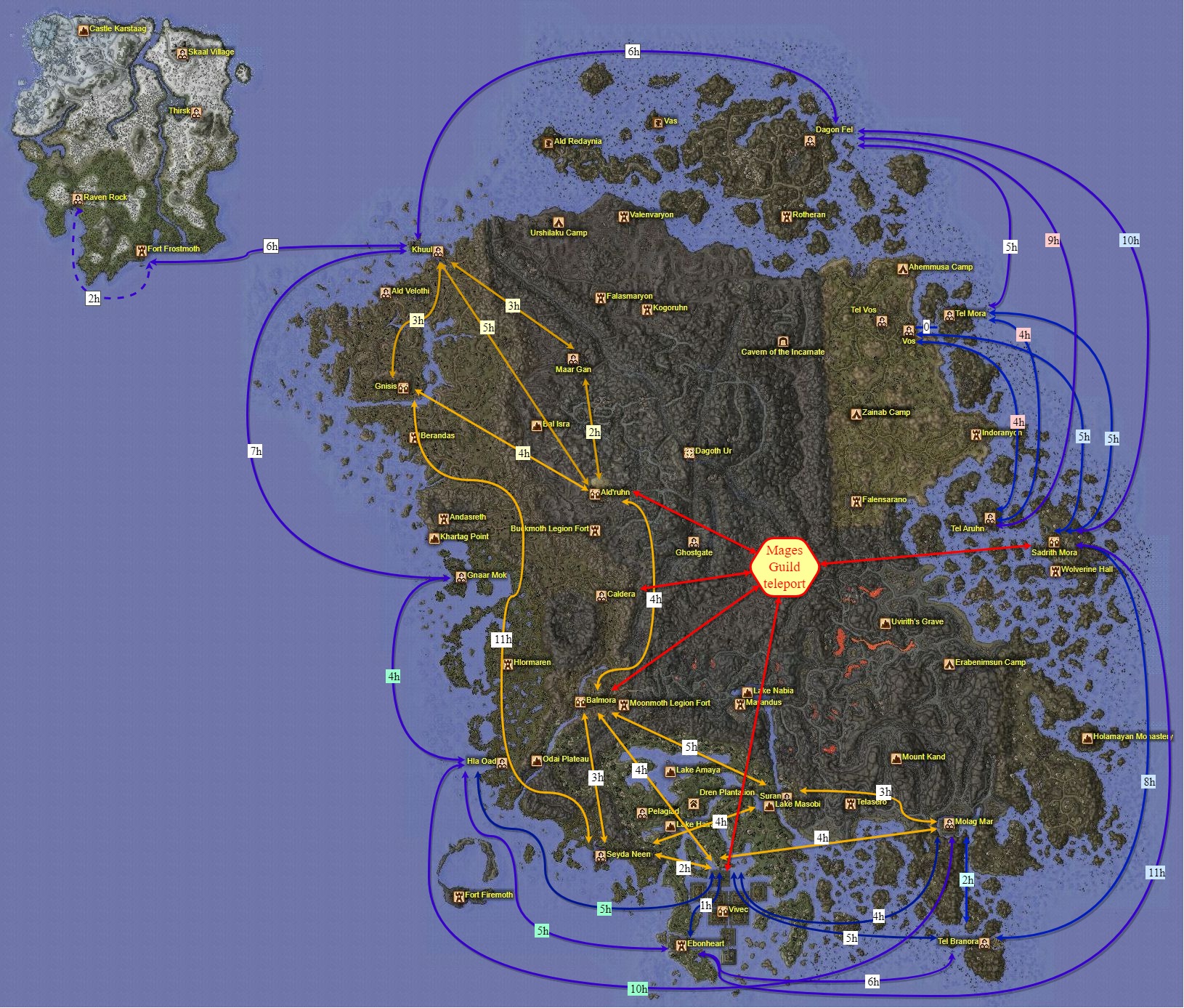 Карта транспортной системы Морровинда